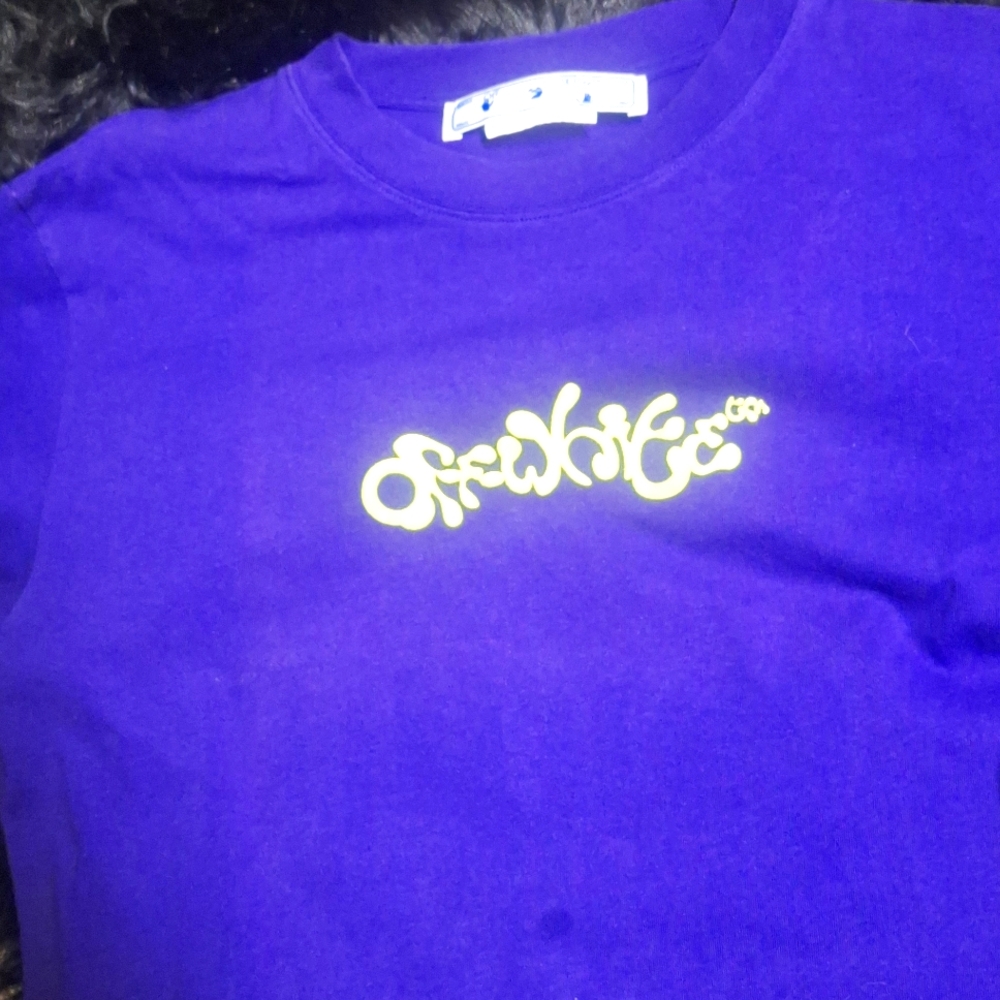 Purple Mens Off-White T-shirt W/ Neon Yellow Graphics